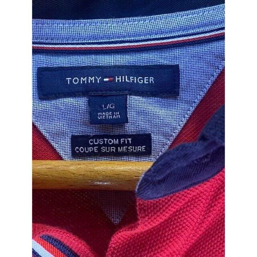 TOMMY HILFIGER Mens LARGE POLO RED SHIRT SHORT Sleeve CUSTOM FIT - Picture 3 of 4